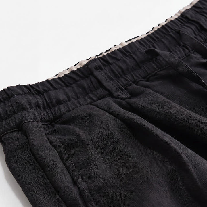 Buddha Stones Spring Summer Casual Drawstring Zipper Design Solid Linen Long Pants Men's Straight Leg Pants With Pockets - image 10