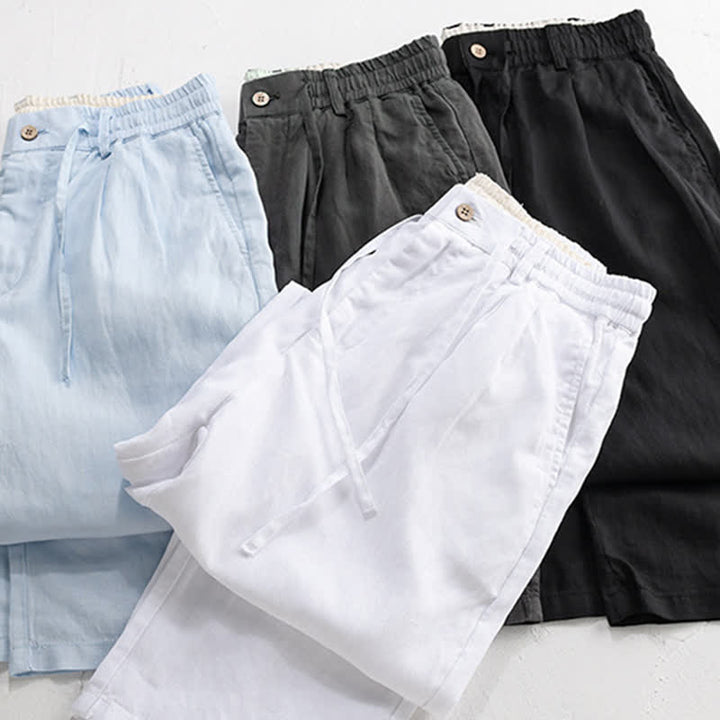 Buddha Stones Spring Summer Casual Drawstring Zipper Design Solid Linen Long Pants Men's Straight Leg Pants With Pockets - image 20