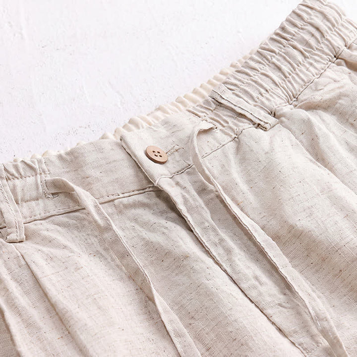 Buddha Stones Spring Summer Casual Drawstring Zipper Design Solid Linen Long Pants Men's Straight Leg Pants With Pockets - image 1