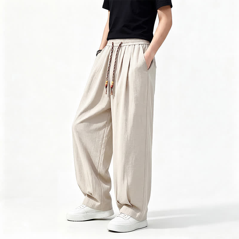 Buddha Stones Spring Summer Casual Drawstring Elastic Waist Solid Long Pants Men's Straight Leg Pants With Pockets - image 21