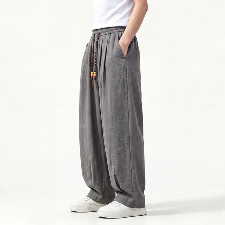 Buddha Stones Spring Summer Casual Drawstring Elastic Waist Solid Long Pants Men's Straight Leg Pants With Pockets - image 3