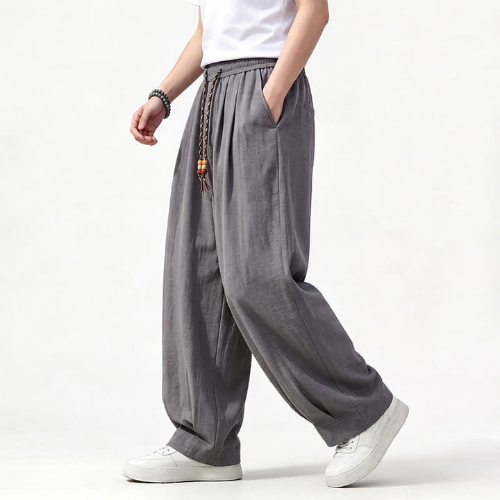 Buddha Stones Spring Summer Casual Drawstring Elastic Waist Solid Long Pants Men's Straight Leg Pants With Pockets - image 1