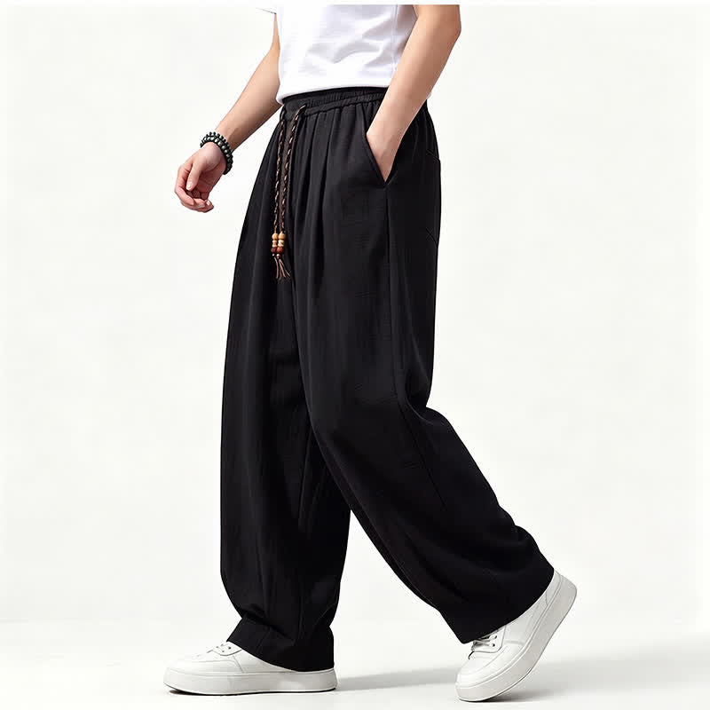 Buddha Stones Spring Summer Casual Drawstring Elastic Waist Solid Long Pants Men's Straight Leg Pants With Pockets - image 8