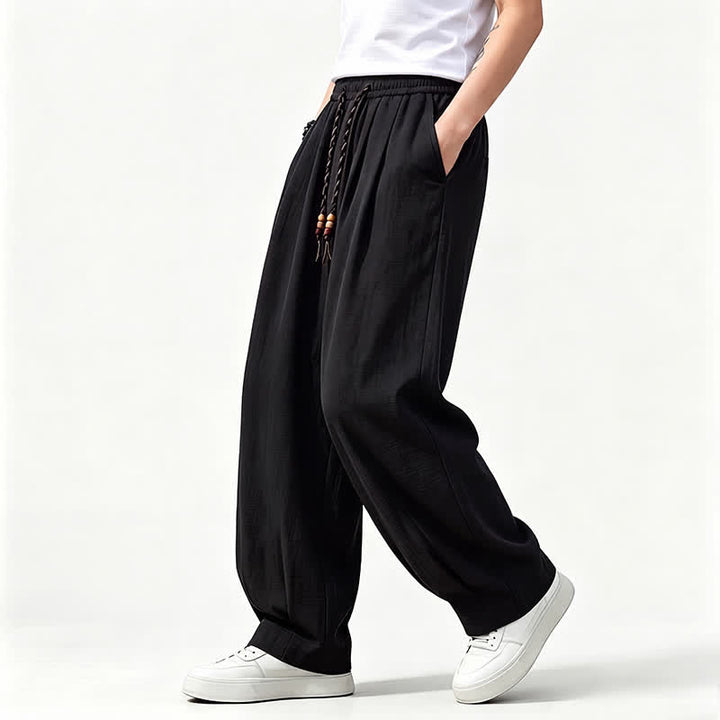 Buddha Stones Spring Summer Casual Drawstring Elastic Waist Solid Long Pants Men's Straight Leg Pants With Pockets - image 9