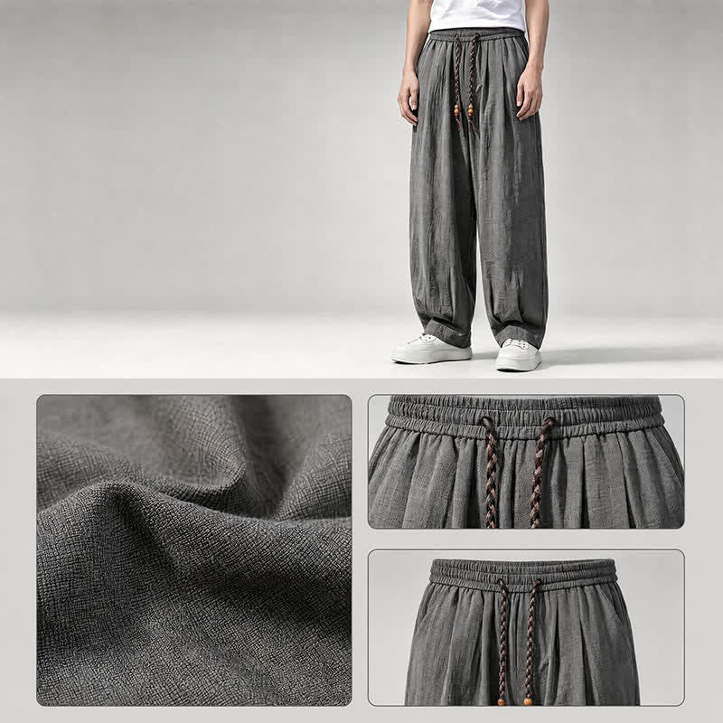Buddha Stones Spring Summer Casual Drawstring Elastic Waist Solid Long Pants Men's Straight Leg Pants With Pockets - image 5