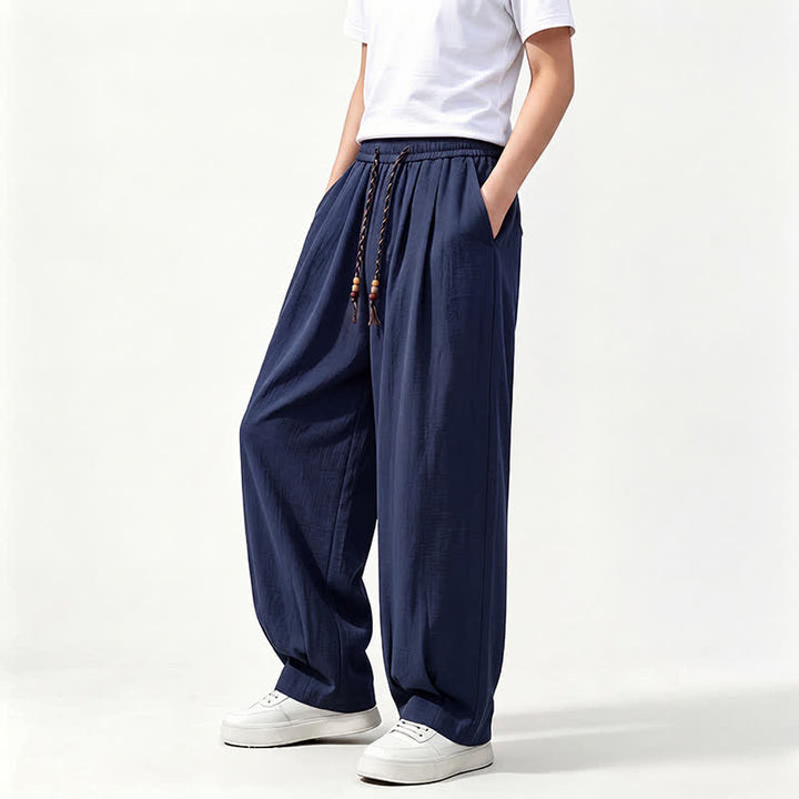 Buddha Stones Spring Summer Casual Drawstring Elastic Waist Solid Long Pants Men's Straight Leg Pants With Pockets - image 14