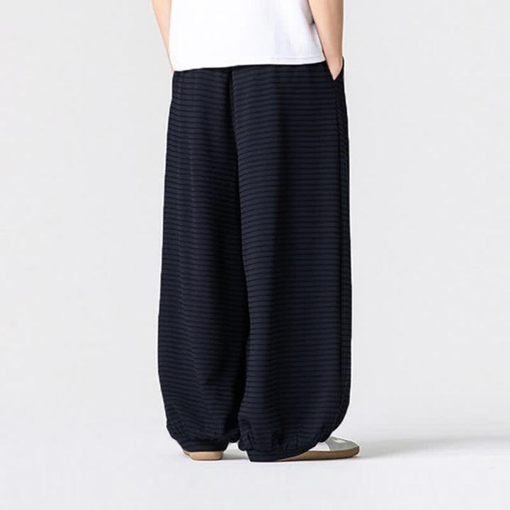 Buddha Stones Fall Casual Minimalist Drawstring Striped Design Ankle Pants Men's Straight Leg Pants With Pocket - image 11