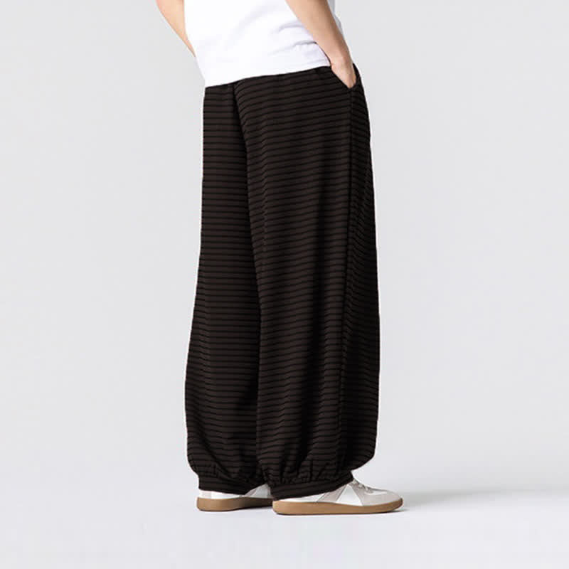 Buddha Stones Fall Casual Minimalist Drawstring Striped Design Ankle Pants Men's Straight Leg Pants With Pocket - image 3