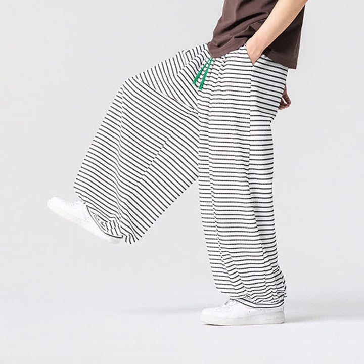 Buddha Stones Fall Casual Minimalist Drawstring Striped Design Ankle Pants Men's Straight Leg Pants With Pocket - image 21
