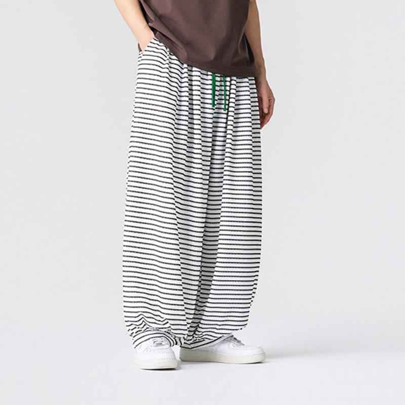 Buddha Stones Fall Casual Minimalist Drawstring Striped Design Ankle Pants Men's Straight Leg Pants With Pocket - image 19