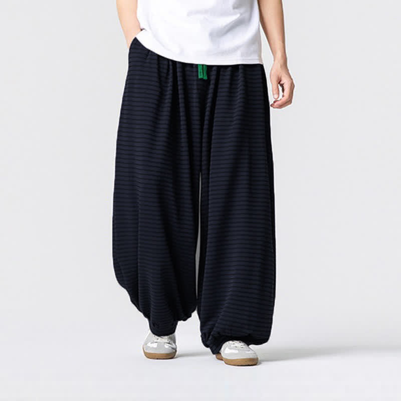 Buddha Stones Fall Casual Minimalist Drawstring Striped Design Ankle Pants Men's Straight Leg Pants With Pocket - image 13