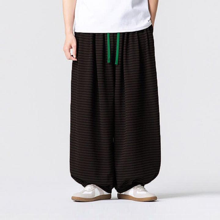 Buddha Stones Fall Casual Minimalist Drawstring Striped Design Ankle Pants Men's Straight Leg Pants With Pocket - SaddleBrown - US/UK/AU42, EU52 (3XL) - image 0