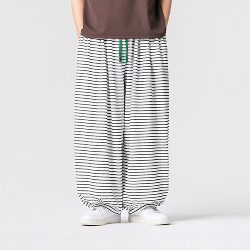 Buddha Stones Fall Casual Minimalist Drawstring Striped Design Ankle Pants Men's Straight Leg Pants With Pocket - White - US/UK/AU42, EU52 (3XL) - image 15