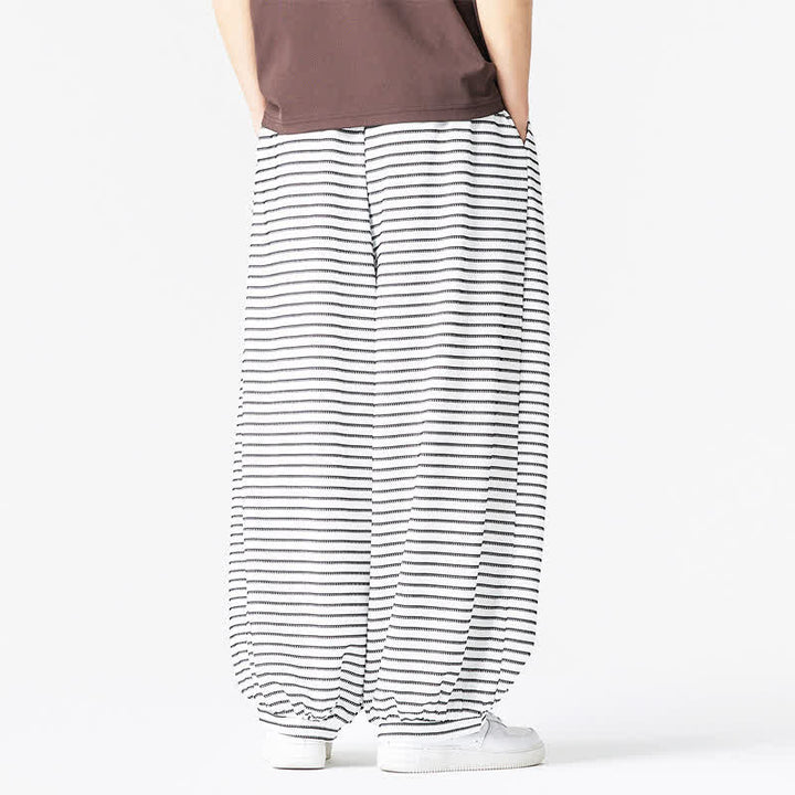 Buddha Stones Fall Casual Minimalist Drawstring Striped Design Ankle Pants Men's Straight Leg Pants With Pocket - image 18
