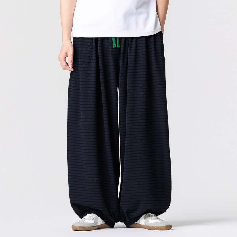 Buddha Stones Fall Casual Minimalist Drawstring Striped Design Ankle Pants Men's Straight Leg Pants With Pocket - Navy - US/UK/AU42, EU52 (3XL) - image 8