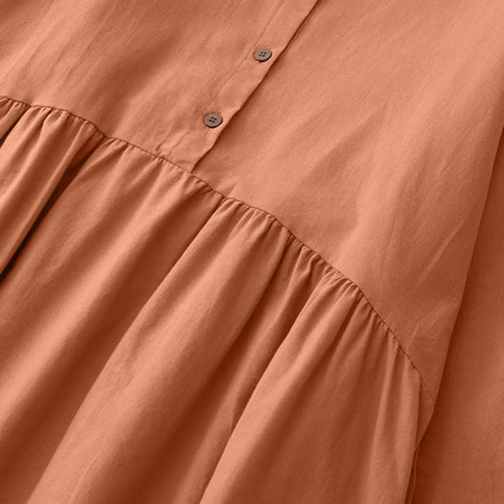 Buddha Stones Spring Fall Casual Tang Style Mandarin Collar Solid Women's Long Sleeve Dress With Pockets - image 14