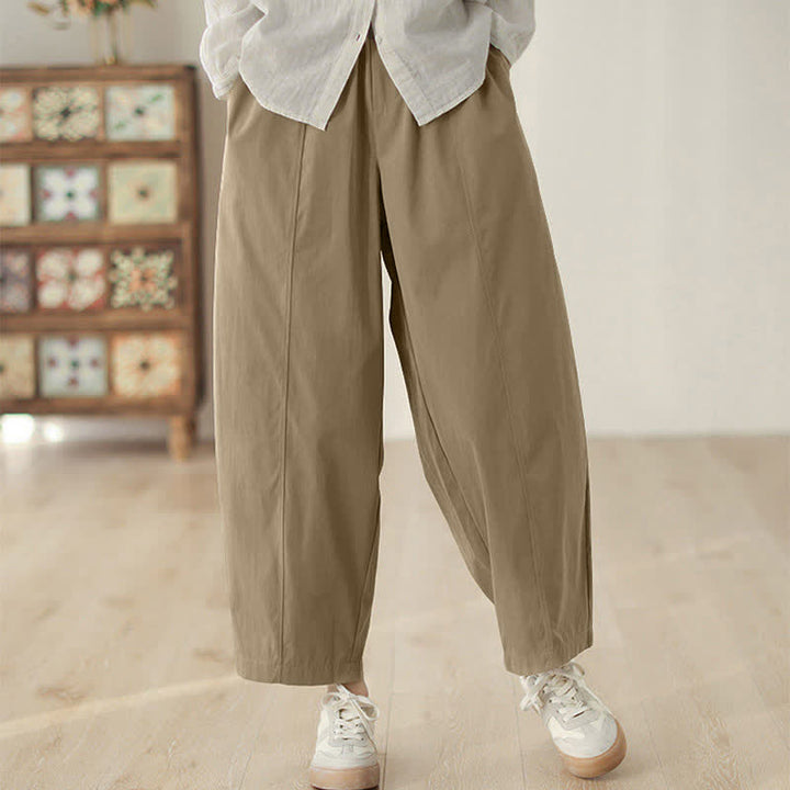 Buddha Stones Simple Lines Design Ankle-Length Women's Harem Pants With Pockets - Tan - US8-10，UK/AU12-14，EU40-42 (2XL) - image 5