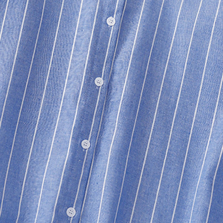 Buddha Stones Spring Casual Minimalist Button-Up Striped Women's Long Sleeve Dresses - image 3