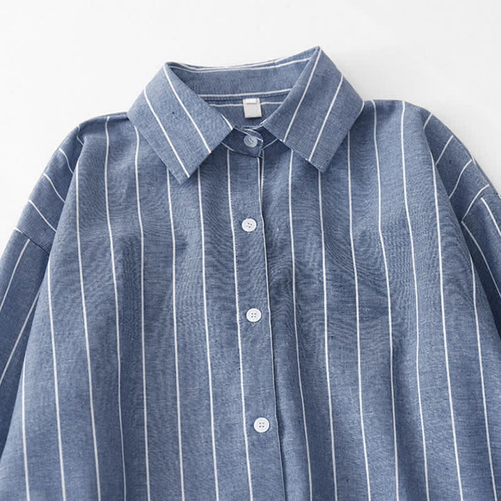 Buddha Stones Spring Casual Minimalist Button-Up Striped Women's Long Sleeve Dresses - image 10
