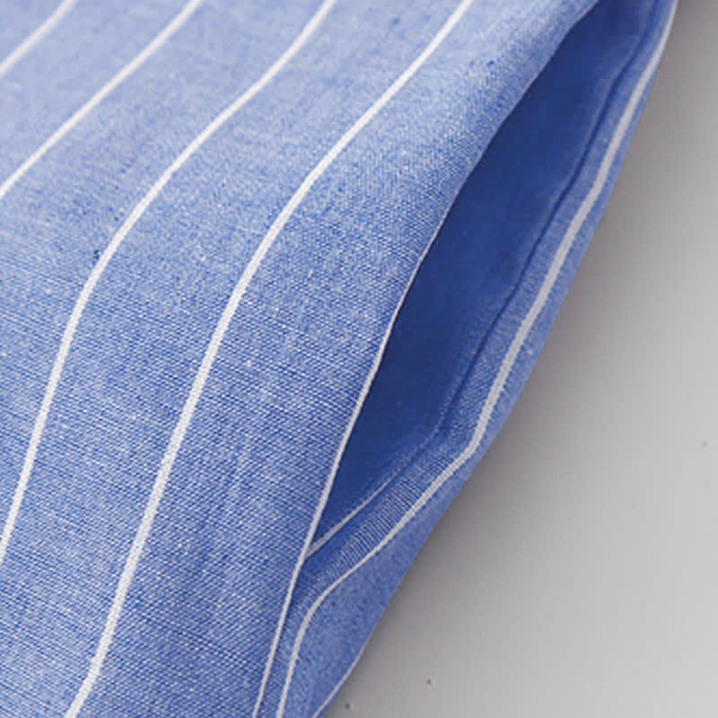 Buddha Stones Spring Casual Minimalist Button-Up Striped Women's Long Sleeve Dresses - image 5