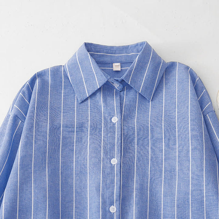 Buddha Stones Spring Casual Minimalist Button-Up Striped Women's Long Sleeve Dresses - image 2