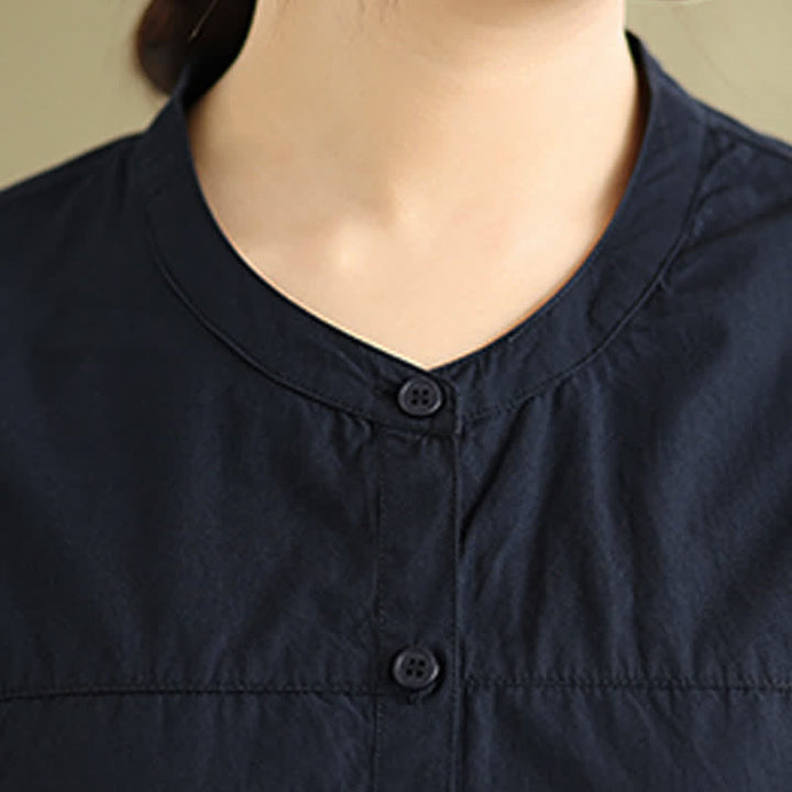 Buddha Stones Spring Fall Minimalist Tang Style Mandarin Collar Solid Women's Long Sleeve Shirts - image 12