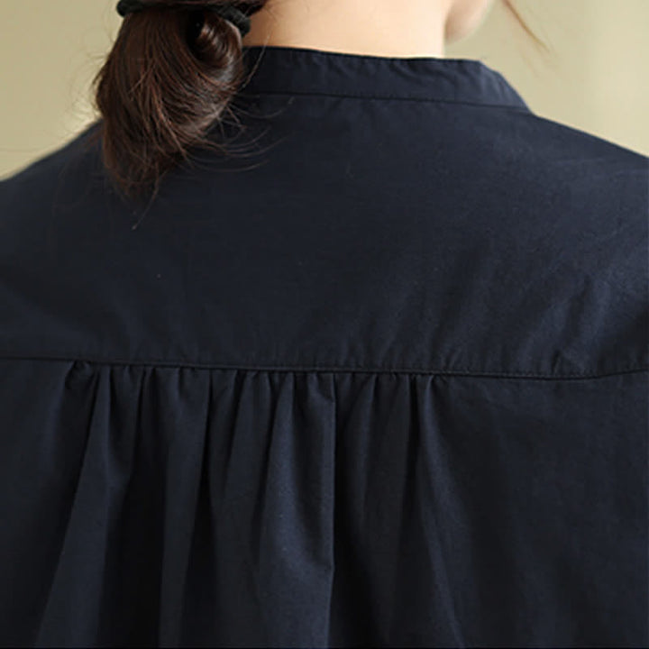 Buddha Stones Spring Fall Minimalist Tang Style Mandarin Collar Solid Women's Long Sleeve Shirts - image 13