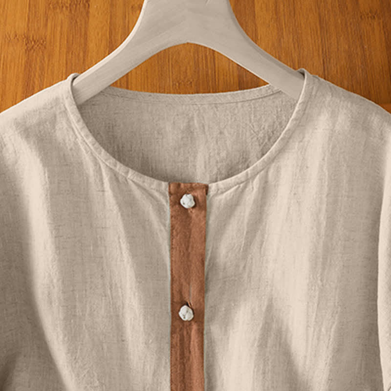 Buddha Stones Summer Casual Patch Pocket Button-Up Solid Women's Short Sleeve Shirts With Pocket - image 2