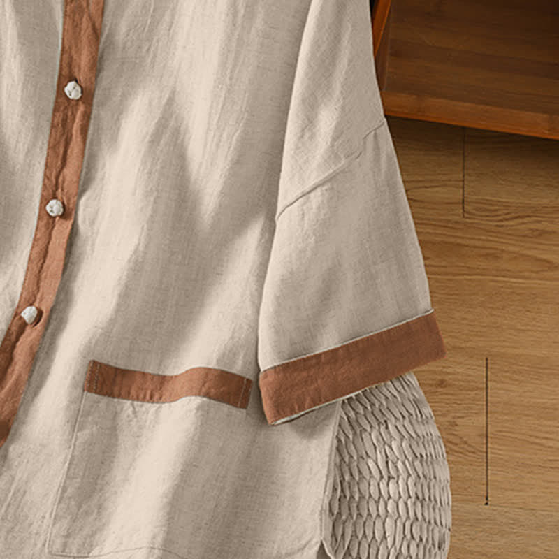 Buddha Stones Summer Casual Patch Pocket Button-Up Solid Women's Short Sleeve Shirts With Pocket - image 5