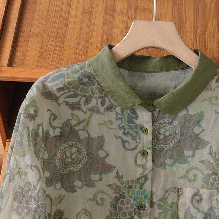 Buddha Stones Spring Summer Casual Vintage Button-Up Floral Women's Long Sleeve Shirts With Pocket - image 2