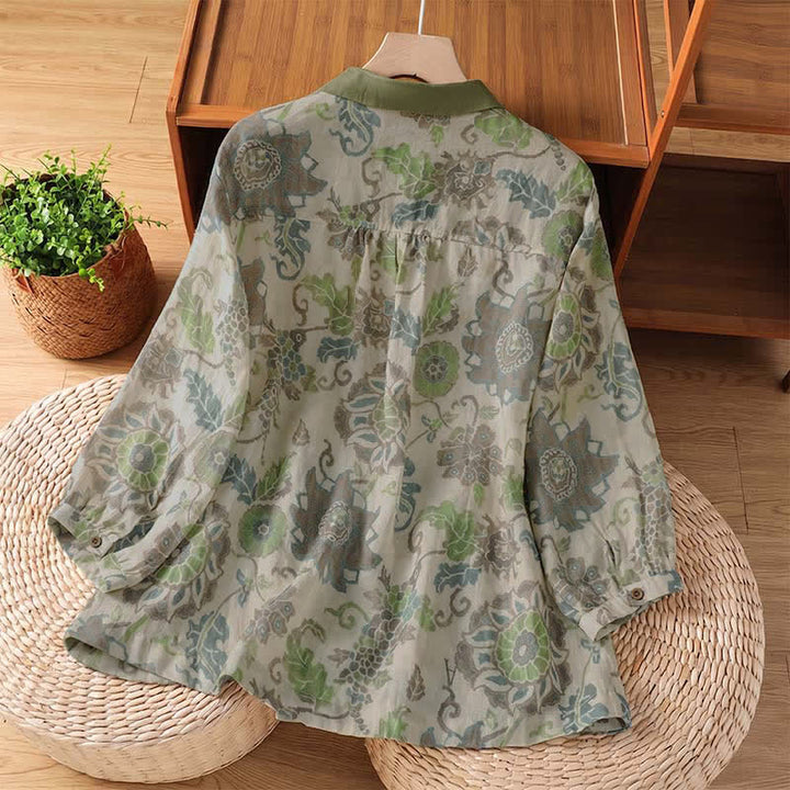Buddha Stones Spring Summer Casual Vintage Button-Up Floral Women's Long Sleeve Shirts With Pocket - image 1
