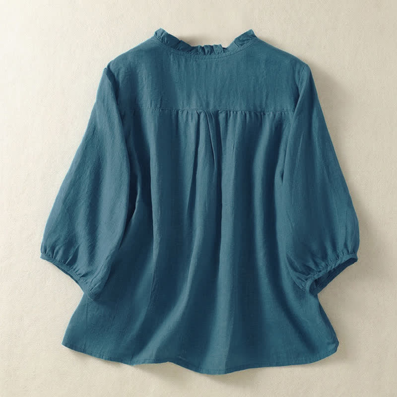 Buddha Stones Spring Summer Casual Button-Up Solid Women's Short Sleeve Shirts - image 14