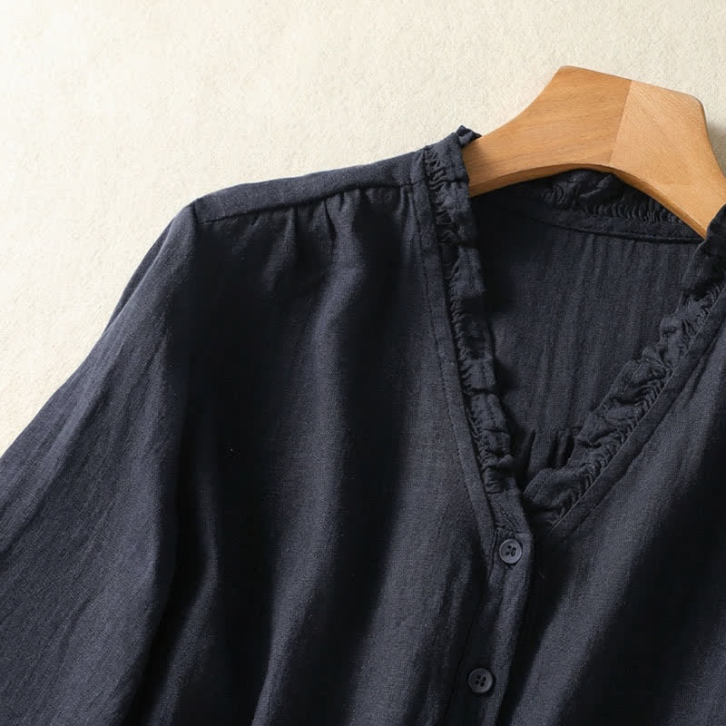 Buddha Stones Spring Summer Casual Button-Up Solid Women's Short Sleeve Shirts - image 22