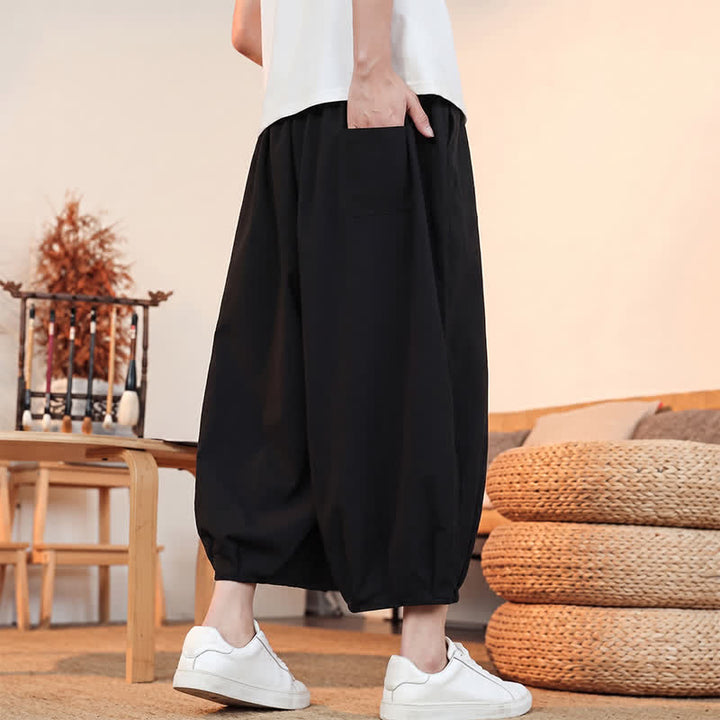 Buddha Stones Spring Summer Casual Minimalist Drawstring Solid Capri Pants Men's Harem Pants With Pocket - image 17