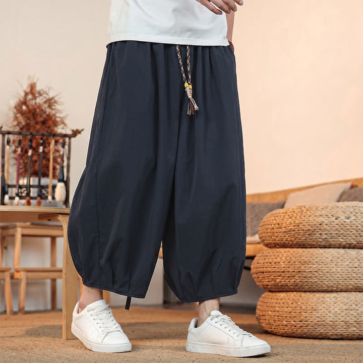 Buddha Stones Spring Summer Casual Minimalist Drawstring Solid Capri Pants Men's Harem Pants With Pocket - image 33