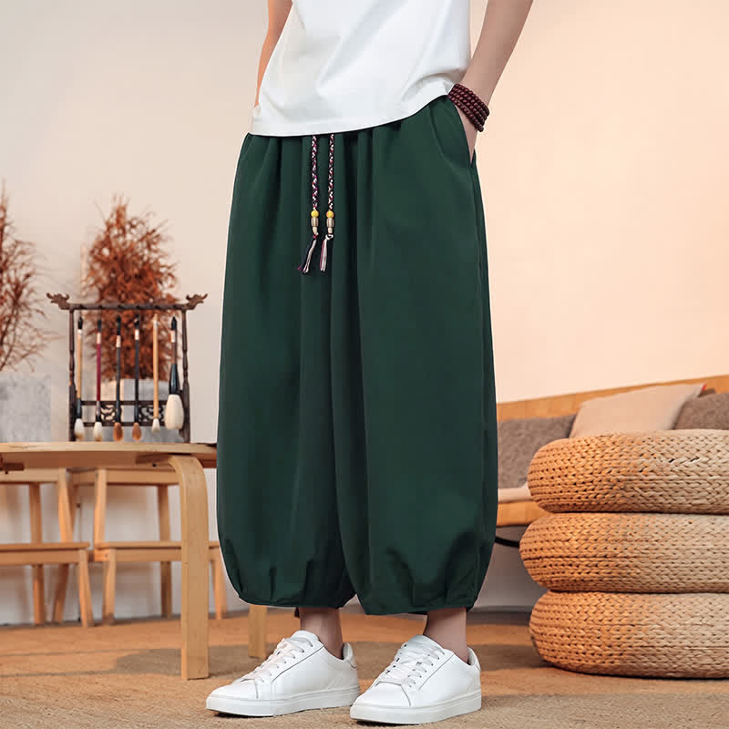 Buddha Stones Spring Summer Casual Minimalist Drawstring Solid Capri Pants Men's Harem Pants With Pocket - image 41