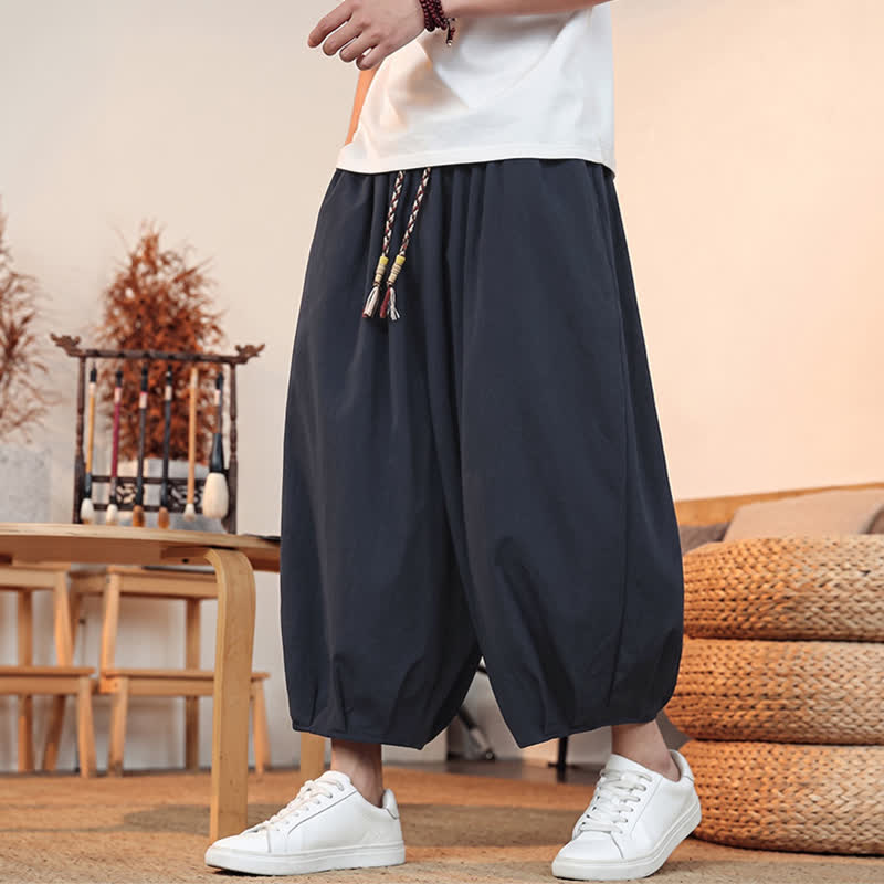 Buddha Stones Spring Summer Casual Minimalist Drawstring Solid Capri Pants Men's Harem Pants With Pocket - image 36