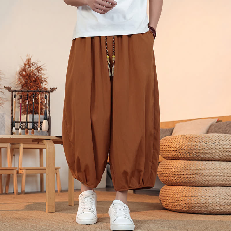 Buddha Stones Spring Summer Casual Minimalist Drawstring Solid Capri Pants Men's Harem Pants With Pocket - Peru - US/UK/AU46, EU56 (5XL) - image 20