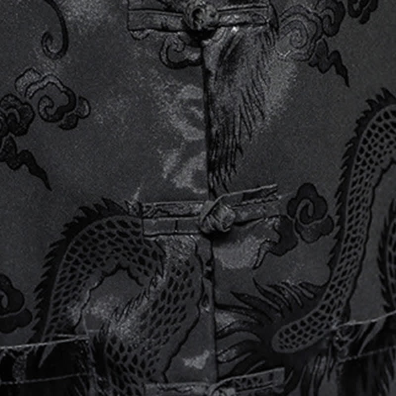 Buddha Stones Summer Tang Style Mandarin Collar Frog Button Dragon Pattern Men's Short Sleeve Shirts With Pocket - image 17