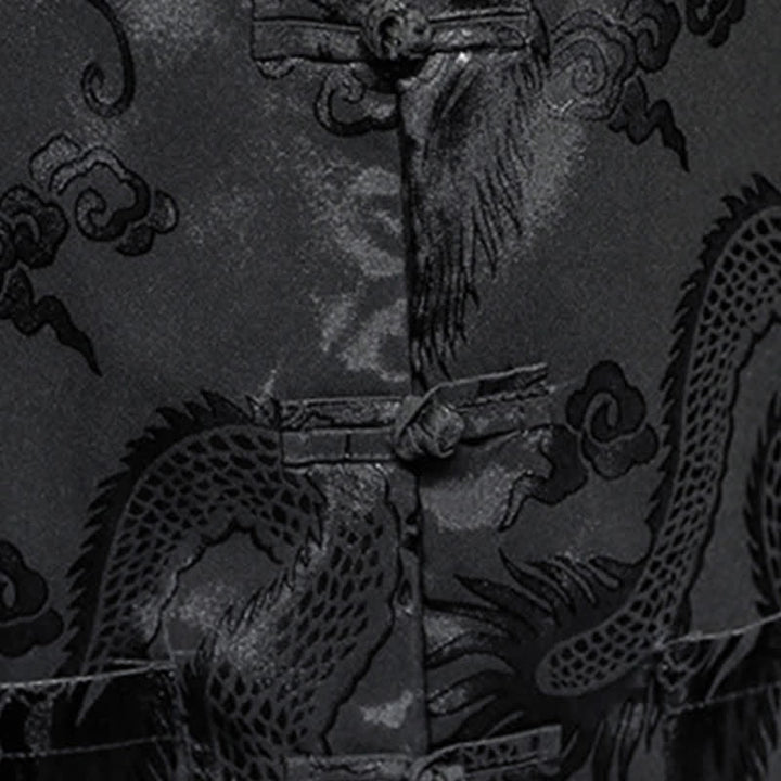 Buddha Stones Summer Tang Style Mandarin Collar Frog Button Dragon Pattern Men's Short Sleeve Shirts With Pocket - image 17