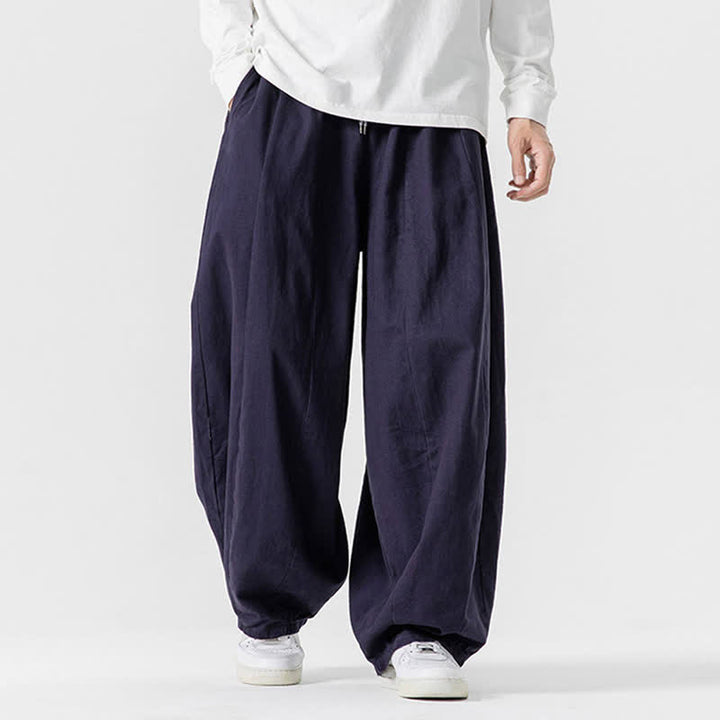 Buddha Stones Fall Casual Simple Drawstring Solid Cotton Long Pants Men's Straight Leg Pants With Pockets - MidnightBlue - US/UK/AU46，EU56 (5XL) - image 26