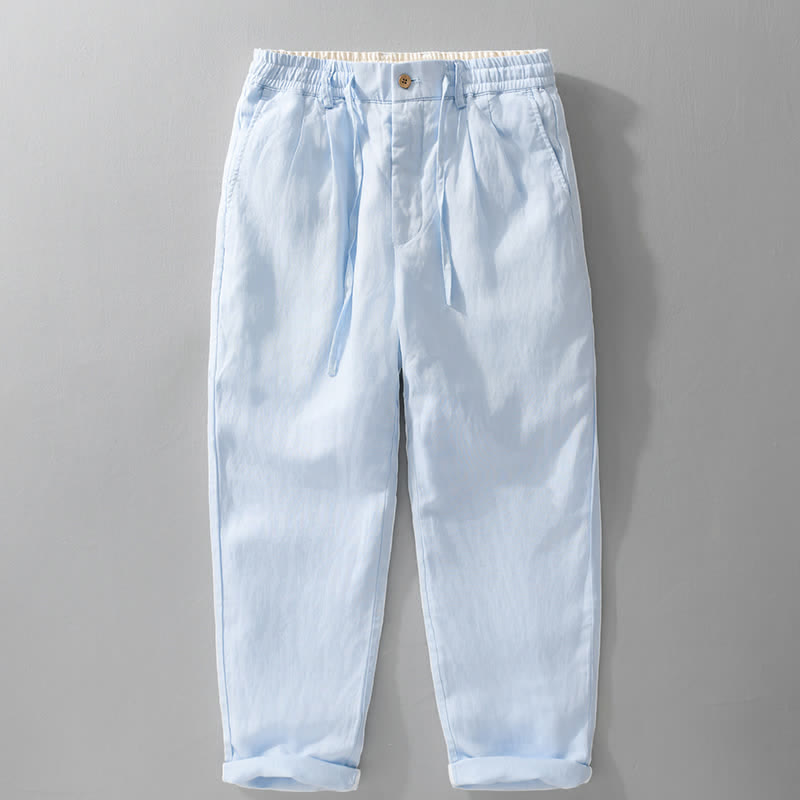 Buddha Stones Spring Summer Casual Drawstring Zipper Design Solid Linen Long Pants Men's Straight Leg Pants With Pockets - LightBlue - US/UK/AU42，EU52 (3XL) - image 11