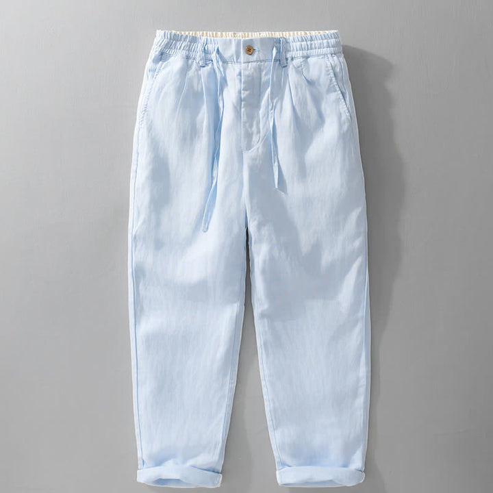 Buddha Stones Spring Summer Casual Drawstring Zipper Design Solid Linen Long Pants Men's Straight Leg Pants With Pockets - LightBlue - US/UK/AU42，EU52 (3XL) - image 11