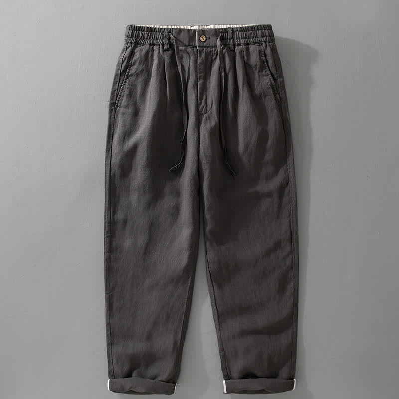 Buddha Stones Spring Summer Casual Drawstring Zipper Design Solid Linen Long Pants Men's Straight Leg Pants With Pockets - DarkSlateGray - US/UK/AU42，EU52 (3XL) - image 2