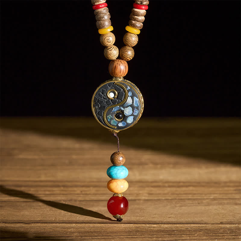 Buddha Stones Wenge Wood Yin Yang Grounding Balance Beaded Necklace - image 9