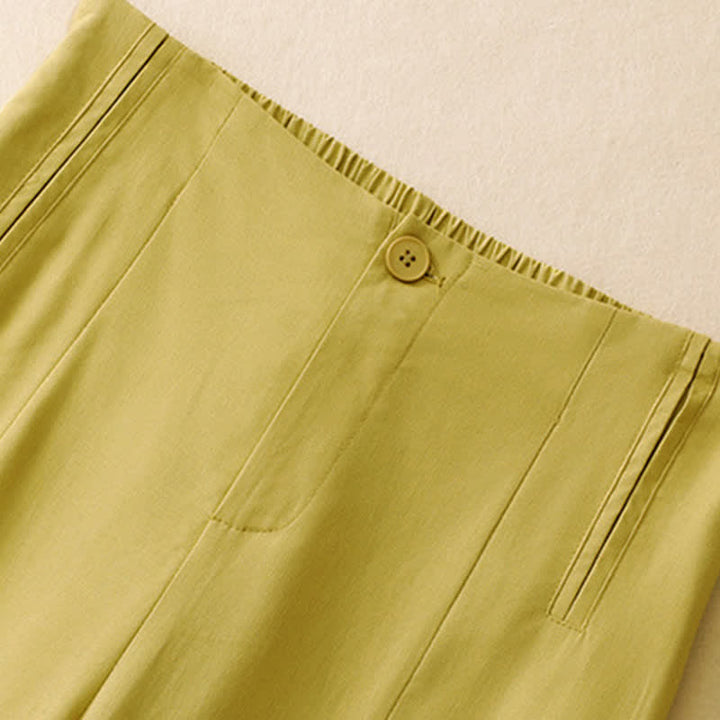 Buddha Stones Summer Minimalist Button-Up High Waist Solid Linen Women's Harem Pants With Pockets  - image 1