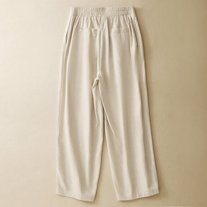 Buddha Stones Summer Minimalist Button-Up High Waist Solid Linen Women's Harem Pants With Pockets  - image 10