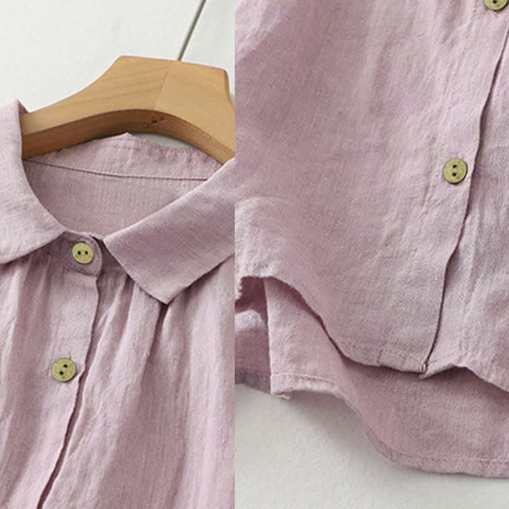 Buddha Stones Casual Plain Buttons Women's Half Sleeve Shirt - image 4