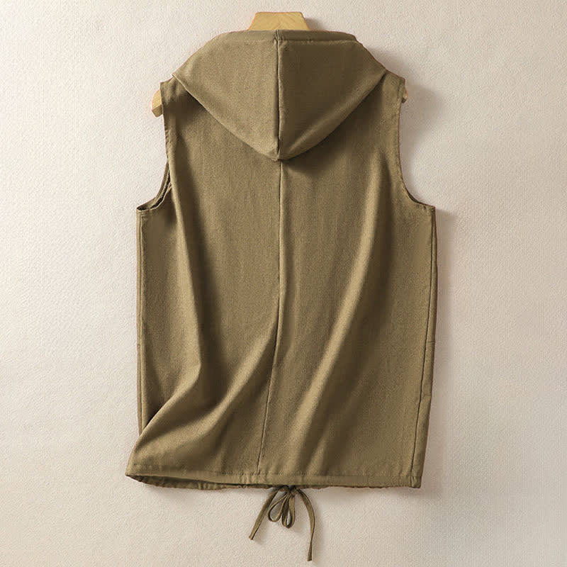 Buddha Stones Summer Casual Drawstring Solid Zipper Design Women's Sleeveless Hooded Shirts With Pockets - image 20