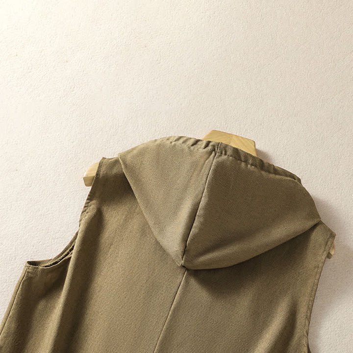 Buddha Stones Summer Casual Drawstring Solid Zipper Design Women's Sleeveless Hooded Shirts With Pockets - image 22